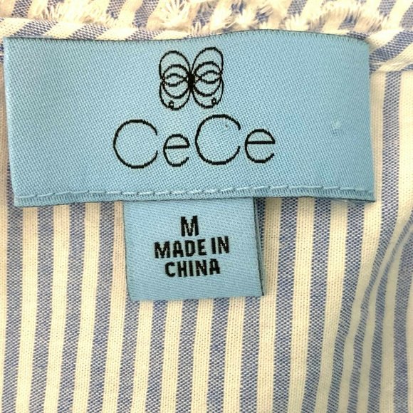 CeCe Cottage Core Crop Top Womens M Boho Puff Sleeve Striped Embroidery - Picture 9 of 10